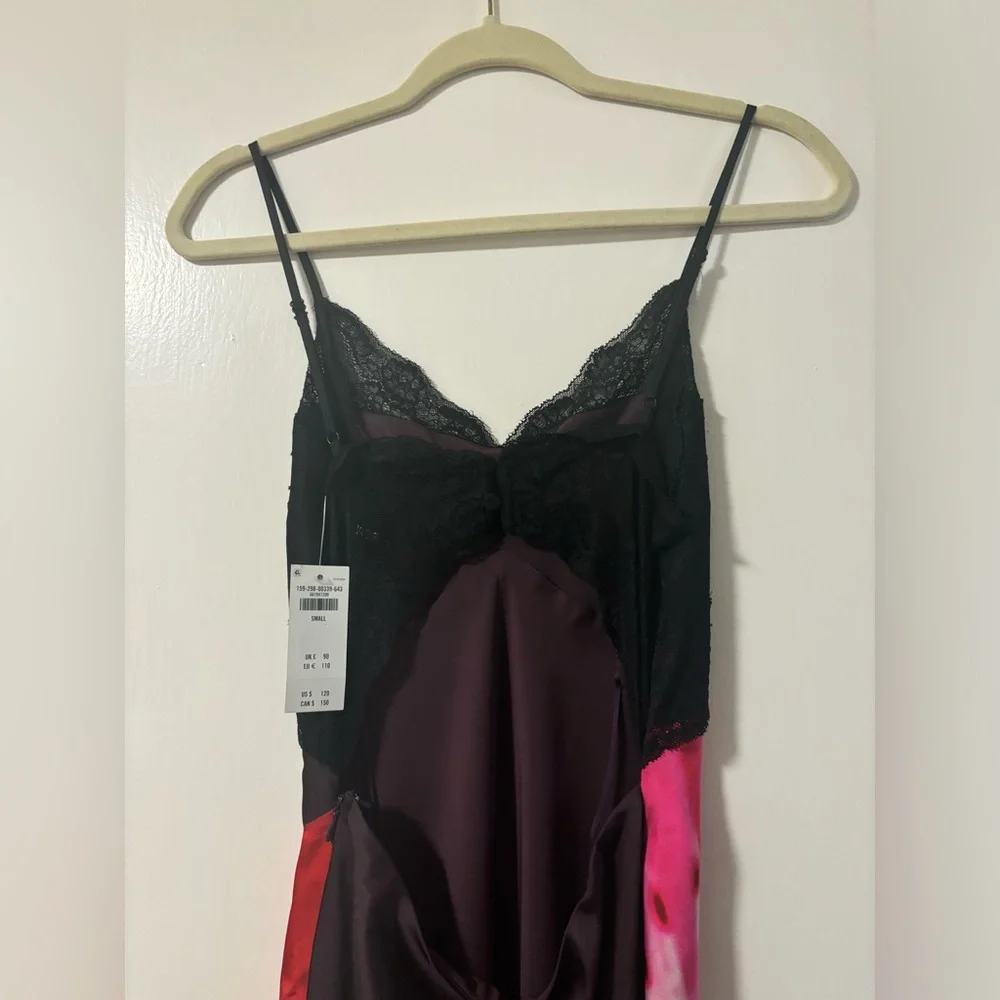 Abercrombie & Fitch Black Slip Maxi Dress with Red Floral Print